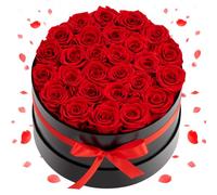 VEVOR 27 Rosas Eternas en Caja Redonda, Ramo de Flores Preservadas, Caja de Regalo de Flores para Esposa, Madre, Pareja, Boda, Día de la Madre, San Valentín, Navidad, Rojo, 227 x 227 x 140 mm