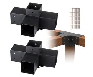 VEVOR 2PCS Kit de Soporte de Pérgola 10x10 cm Soporte para Postes de Maderas 2 Soportes de Esquina de 4 Vías Postes de Madera Hardware de Bricolaje para Cenadores, Pérgolas de Patio, Cabañas
