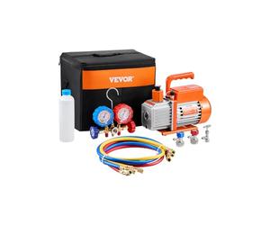 VEVOR 3,5 CFM Bomba de Vacío y Manómetro de Aire Acondicionado Bomba de Vacío de Una Etapa Kit de Manómetro de Colector de Refrigerante de Aire Acondicionado con Mangueras para R134a, R12, R22, R502a