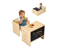 VEVOR 3 en 1 Juego de Mesa y Silla Montessori para Destete con Pizarra, Mesa Montessori de Altura Ajustable 424 x 300 x 385 mm para Leer, Dibujar y Comer para Niños de 1 a 5 Años, Color Madera