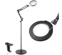 VEVOR 3 en 1 Lámpara de Aumento Fluorescente 5X de Pie, Lupa de Pie con Luz de 5 Modos de Color Lupa de Pie Ajustable en Altura con Luz, Brazo Flexible, Regulación Continua para Lectura y Manualidad