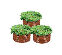VEVOR 3 PCS Cama de Jardín Elevada de Metal de Ф590 x 265 mm con Fondo Abierto, Jardinera Redonda Galvanizada para Jardinería de Verduras, Flores, Hierbas y Plantas Suculentas, Veta de Madera Profunda