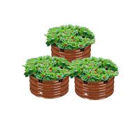 VEVOR 3 PCS Cama de Jardín Elevada de Metal de Ф590 x 265 mm con Fondo Abierto, Jardinera Redonda Galvanizada para Jardinería de Verduras, Flores, Hierbas y Plantas Suculentas, Veta de Madera Profunda