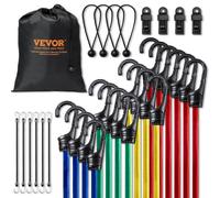 VEVOR 32 PCS Cuerdas Elásticas de 8 mm de Diámetro con Ganchos de Acero A3, Cuerdas Elásticas 0,25 m, 0,61 m, 0,81 m, 1,02 m, 1,22 m, Bolsa de Almacenamiento Portátil, 4 Clips y Ataduras para Toldo