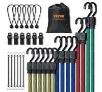 VEVOR 32 PCS Cuerdas Elásticas de 17 mm de Diámetro con Ganchos en J de Acero A3, Cuerdas de 0,25 m, 0,61 m, 0,81 m, 1,02 m, 1,22 m, Bolsa de Almacenamiento Portátil, 6 Clips y Ataduras para Toldo