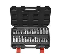 VEVOR 32 PCS Juego de Vasos Hexagonales, Acero de Aleación S2 y Acero Cr-V, SAE Estándar y Métrico, Impulsores de 1/4", 3/8" y 1/2", con Estuche de Almacenamiento, para Reparación Mecánica de Coches