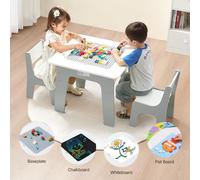 VEVOR 4 en 1 Juego de Mesa y 2 sillas para Niños, Tablero de Grafiti de Doble Cara y Bloques de Construcción, Mesa de Juego con Espacio de Almacenamiento para Niños Mayores de 3 Años, Blanco