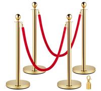 VEVOR 4 Juegos Poste Separador de Cinta Extensible con 2 Cuerdas, Barreras de Seguridad de Acero Inoxidable 96cm Longitud de Cuerda 1.5m Dorado