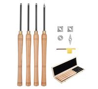VEVOR 4 PCS Juego de Herramientas de Torneado para Madera Herramienta Hueca para Desbaste, Acabado y Detalle con Mango de Madera, Insertos de Carburo Redondos y Cuadrados de Diamante, Caja de Madera