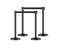 VEVOR 4 PCS Poste de Estaca de Acero al Carbono de 2 m con Base Hueca de Inyección de Arena y 4 Cinturones Retráctiles Negros, Barreras de Control de Multitudes para Teatro, Fiesta, Boda, Negro