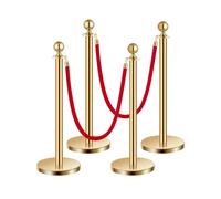 VEVOR 4 PCS Poste de Estaca de Acero Inoxidable de 1,5 m con Base Hueca de Inyección de Arena y 2 Cuerdas de Terciopelo Rojo, Barreras de Control de Multitudes para Teatro, Fiesta, Boda, Dorado