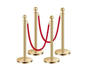 VEVOR 4 PCS Poste de Estaca de Acero Inoxidable de 1,5 m con Base Hueca de Inyección de Arena y 2 Cuerdas de Terciopelo Rojo, Barreras de Control de Multitudes para Teatro, Fiesta, Boda, Dorado