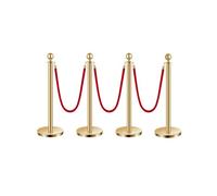 VEVOR 4 PCS Poste de Estaca de Acero Inoxidable de 1,5 m con Base Hueca de Inyección de Arena y 3 Cuerdas de Terciopelo Rojo, Barreras de Control de Multitudes para Teatro, Fiesta, Boda, Dorado