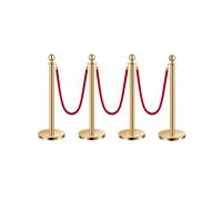 VEVOR 4 PCS Poste de Estaca de Acero Inoxidable de 1,5 m con Base Hueca de Inyección de Arena y 3 Cuerdas de Terciopelo Rojo, Barreras de Control de Multitudes para Teatro, Fiesta, Boda, Dorado