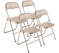 VEVOR 4 PCS Sillas Plegables, Sillas Plegables Apilables Portátiles de Cuero con Estructura de Metal Resistente y Cojín Acolchado, Carga de 158 kg para el Hogar, Jardín, Fiestas y Eventos, Caqui
