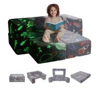 VEVOR Sofá Modular para Niños, 4 Piezas que Brillan en la Oscuridad, Sofá Convertible Nugget, Sofá Seccional para Niños con Funda Extraíble, Sillón con Cojín de Espuma, Gris, 1000 x 1000 x 200 mm