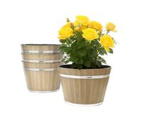 VEVOR 4 Piezas de Macetas, Maceta de 300 x 210 mm con Forma de Barril de Whisky y Orificios de Drenaje, Material de Plástico, para Plantas de Interior y Exterior, Jardín y Hogar, Color Marrón