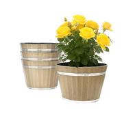 VEVOR 4 Piezas de Macetas, Maceta de 300 x 210 mm con Forma de Barril de Whisky y Orificios de Drenaje, Material de Plástico, para Plantas de Interior y Exterior, Jardín y Hogar, Color Marrón