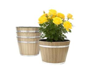 VEVOR 4 Piezas de Macetas, Maceta de 300 x 210 mm con Forma de Barril de Whisky y Orificios de Drenaje, Material de Plástico, para Plantas de Interior y Exterior, Jardín y Hogar, Color Marrón
