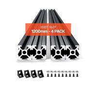 VEVOR 4 Piezas Perfiles de Extrusión de Aluminio 2020 con Ranura en T de 1200 mm, Riel Lineal Anodizado de Alta Resistencia para Impresora 3D, Máquina CNC (DIY), Grabado Láser, Color Negro