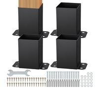 VEVOR 4 Piezas Soportes para Postes de Madera 4" x 4"(102x102 mm) Base Interna de Poste de Acero al Carbono para Anclaje de Poste con Recubrimiento en Polvo para Barandilla de Soporte, Terraza, Negro