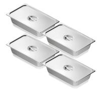 VEVOR 4 Sartenes de Hotel, Sartén Comercial de Vapor Antiatasco de Tamaño Completo con Tapa, Acero Inoxidable de 0,8 mm de Espesor, para Catering, para Industrial y Científico, 530 x 326 x 107 mm