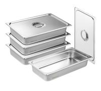 VEVOR 4 Sartenes de Hotel, Sartén Comercial de Vapor Antiatasco de Tamaño Completo con Tapa, Acero Inoxidable de 0,8 mm de Espesor, para Catering, para Industrial y Científico, 530 x 326 x 107 mm