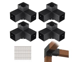 VEVOR 4PCS Kit de Soporte de Pérgola 4"x4" (10x10 cm) Soporte para Postes de Maderas 4 Soportes de Esquina de 3 Vías Postes de Madera Hardware de Bricolaje para Cenadores, Pérgolas de Patio, Cabañas