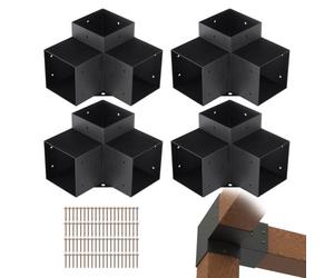 VEVOR 4PCS Kit de Soporte de Pérgola 6"x6" (15x15 cm) Soporte para Postes de Maderas 4 Soportes de Esquina de 3 Vías Postes de Madera Hardware de Bricolaje para Cenadores, Pérgolas de Patio, Cabañas