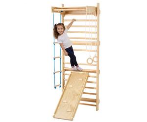 VEVOR 5 en 1 Juguetes de Escalada de Madera, Carga de 99,8 kg, Escalera Sueca de Pared con Barra de Dominadas, Anillos de Gimnasio, Escalera de Cuerda, Escalera de Pared, Tablero Deslizante