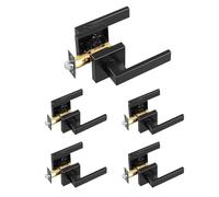 VEVOR 5 PCS Manija para Puerta de Paso, Manija Reversible para Zurdos o Diestros sin Bloqueo, Rotación de 45° para Abrir, Interior Cuadrado Universal para Pasillos, Armarios, Puerta, Negro Mate