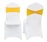 VEVOR 50 Juegos Fundas para Sillas Plegables de Elastano Elástico, Fundas para Sillas Universales con Fajas para Sillas, Fundas Protectoras Lavables Extraíbles, para Bodas, Fiestas(50 Juegos Dorado y