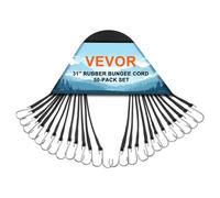 VEVOR 50 PCS Cuerda Elástica Plana de 19,8 mm Correas Elásticas Resistentes con Ganchos en Forma de S de Acero Cuerda Elástica de 80 cm de Largo para Carga, Camiones y Tiendas de Campaña, Negro