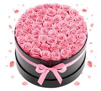 VEVOR 50 Rosas Eternas en Caja Redonda, Ramo de Flores Preservadas, Caja de Regalo de Flores para Esposa, Madre, Pareja, Boda, Día de la Madre, San Valentín, Navidad, Rosa, 279 x 279 x 165 mm