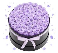 VEVOR 50 Rosas Eternas en Caja Redonda, Ramo de Flores Preservadas, Regalo para Esposa, Madre, Pareja, Boda, Día de la Madre, San Valentín, Navidad, Color Lavanda Violeta, 279 x 279 x 165 mm