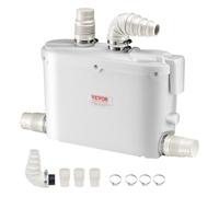 VEVOR 500 W Bomba Trituradora de 420 x 140 x 270 mm con 4 Entradas de Agua, Caudal de 29 GPM, Altura de 8 m, Máquina de Descarga Ascendente para Eliminación de Aguas Residuales para Cocina, Bañera