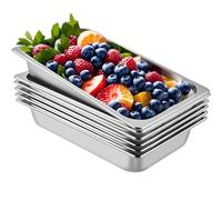 VEVOR 6 Bandejas Rectangulares de Acero Inoxidable, 13 L / 13,7 Cuartos, Unidades Bandeja Honda Rectangular para Servir, Bandeja Profunda, Bandeja de Acero Inoxidable, Bandeja para Arroz al Vapor