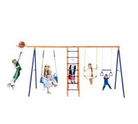 VEVOR 6 en 1 Juego de Columpios para Patio Trasero con 2 Columpios, Barra Trapecio, Escalera de Escalada, Red de Escalada y Aro de Baloncesto Capacidad de Carga 200KG para Niños a Partir de 3 Años