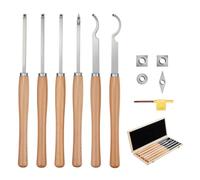 VEVOR 6 PCS Juego de Herramientas de Torneado para Madera Herramienta Hueca para Desbaste, Acabado y Detalle con Mango de Madera, Insertos de Carburo Redondos y Cuadrados de Diamante, Caja de Madera