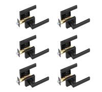 VEVOR 6 PCS Manija para Puerta de Paso, Manija Reversible para Zurdos o Diestros sin Bloqueo, Rotación de 45° para Abrir, Interior Cuadrado Universal para Pasillos, Espacios de Reunión, Negro Mate