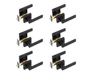 VEVOR 6 PCS Manija para Puerta de Paso, Manija Reversible para Zurdos o Diestros sin Bloqueo, Rotación de 45° para Abrir, Interior Cuadrado Universal para Pasillos, Espacios de Reunión, Negro Mate