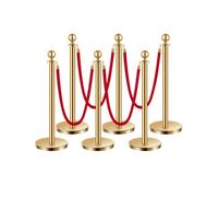 VEVOR 6 PCS Poste de Estaca de 1,5 m con 4 Cuerdas de Terciopelo Rojo, Dorado