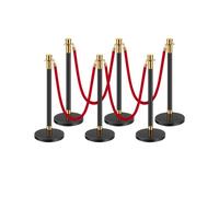 VEVOR 6 PCS Poste de Estaca de Acero Inoxidable de 1,5 m con Base Hueca de Inyección de Arena y 4 Cuerdas de Terciopelo Rojo, Barreras de Control de Multitudes para Teatro, Fiesta, Boda, Negro