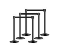 VEVOR 6 PCS Poste de Estaca de Acero al Carbono de 2 m con Base Hueca de Inyección de Arena y 6 Cinturones Retráctiles Negros, Barreras de Control de Multitudes para Teatro, Fiesta, Boda, Negro