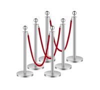 VEVOR 6 PCS Poste de Estaca de Acero Inoxidable de 1,5 m con Base Hueca de Inyección de Arena y 3 Cuerdas de Terciopelo Rojo, Barreras de Control de Multitudes para Teatro, Fiesta, Boda, Plateado