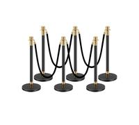 VEVOR 6 PCS Poste de Estaca de Acero Inoxidable de 1,5 m con Base Hueca de Inyección de Arena y 4 Cuerdas de Terciopelo Negro, Barreras de Control de Multitudes para Teatro, Fiesta, Boda, Negro