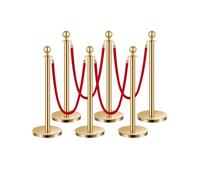 VEVOR 6 PCS Poste de Estaca de Acero Inoxidable de 1,5 m con Base Hueca de Inyección de Arena y 4 Cuerdas de Terciopelo Rojo, Barreras de Control de Multitudes para Teatro, Fiesta, Boda, Dorado