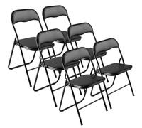 VEVOR 6 PCS Sillas Plegables, Sillas Plegables Apilables Portátiles de Cuero con Estructura de Metal Resistente y Cojín Acolchado, Carga de 158 kg para el Hogar, Jardín, Fiestas y Eventos, Negro