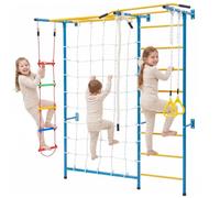 VEVOR 7 en 1 Juego de Escalada para Niños con Escalera Sueca de Acero al Carbono, Escalera de Pared, Barra de Dominadas, Escalera de Cuerda y Anillos de Gimnasia, Carga de 99,8 kg, Multicolor