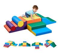 VEVOR 7 PCS Juego de Juguetes de Escalada de Espuma, Bloques de Escalada de Cuero Sintético, Juego de Actividades para Trepar y Gatear en Interiores Fácil de Limpiar, para Niños de 6 Meses a 3 Años